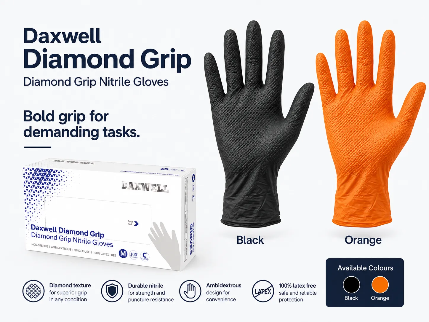 Nitrile Diamond-Grip Gloves Packaging Angle